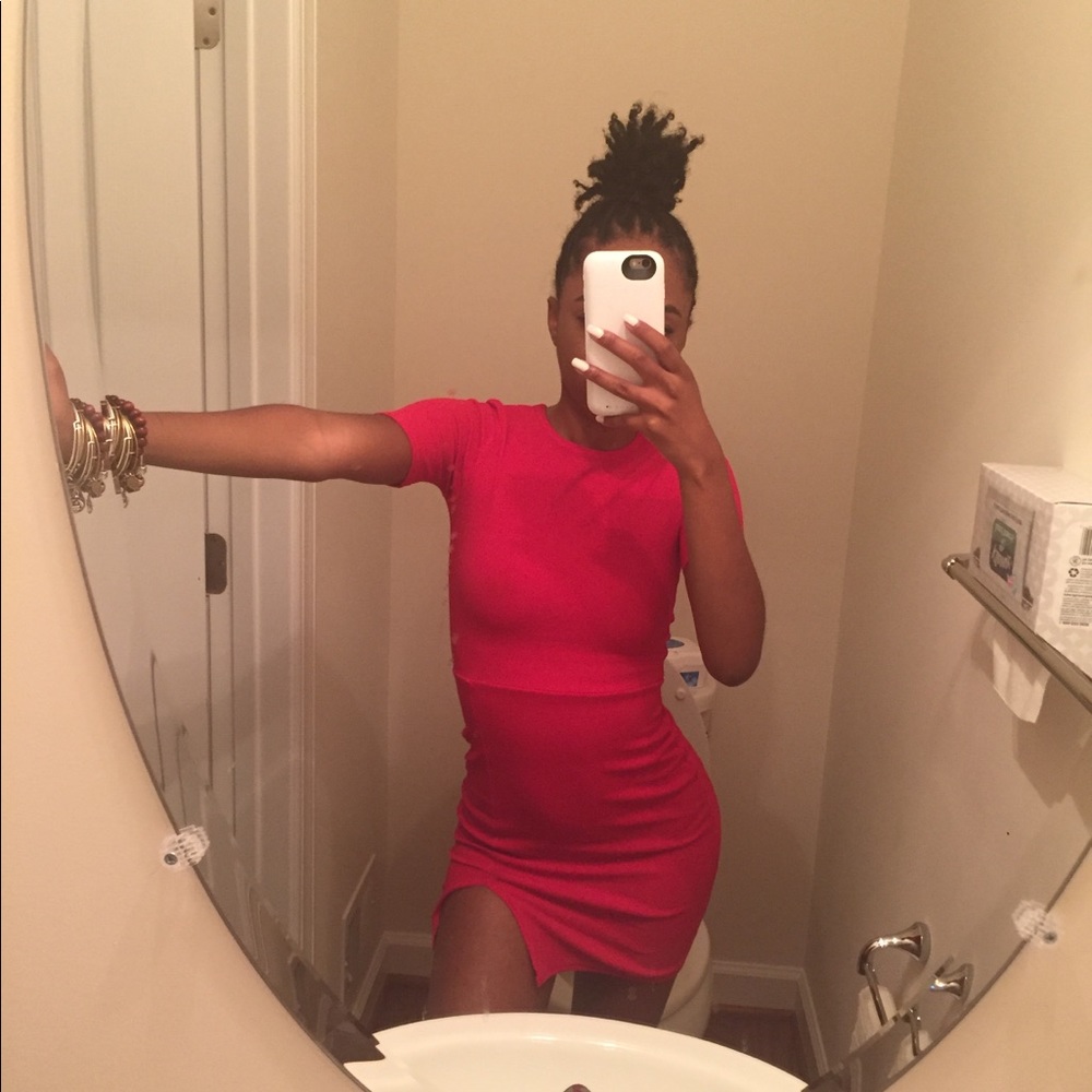 Red dress.